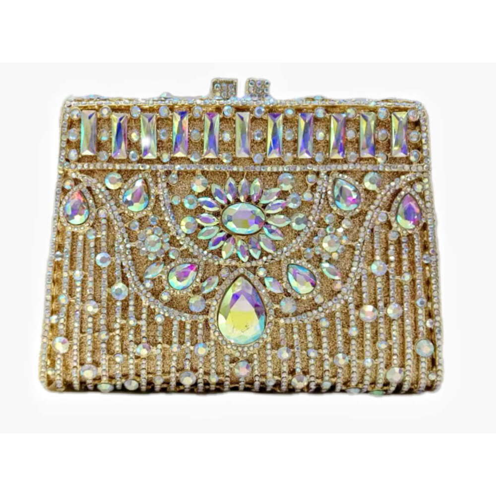 Women's Bags Handbag Metal Box Crystal Shiny Rhies Evening Women Dias Handbag Lady Wedding Party Purses Gold Shoulder Bag