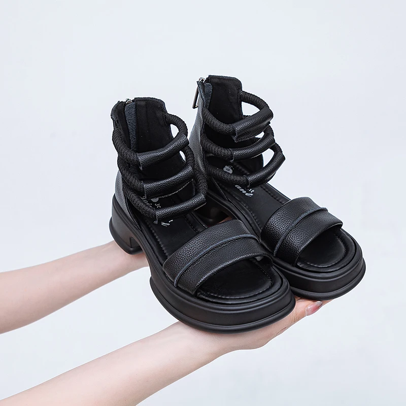AIYUQI Sandals Women Platform Summer Roman Closed-toe Women Sandals Back Zipper Large Size Genuine Leather Women Shoes