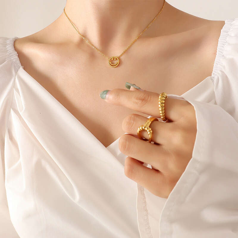 China-Chic Facial Bag Versatile Smiley Face Hollow out Pendant Necklace Bracelet Earring Set Gold Plated Jewelry