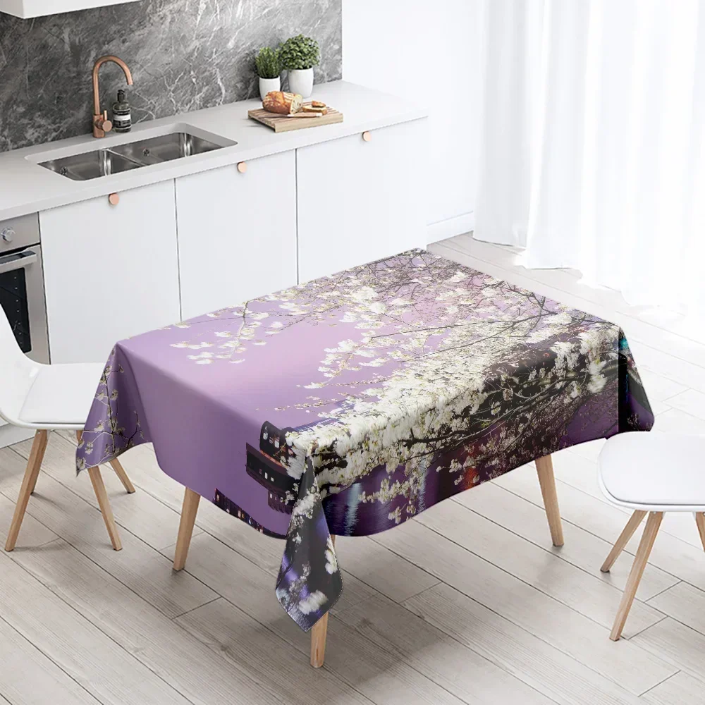 Peach Blossom Floral Tablecloth Anti-Stain Waterproof Dining Table Home Decor Rectangular Kitchen Fireplace Countertop NKB01