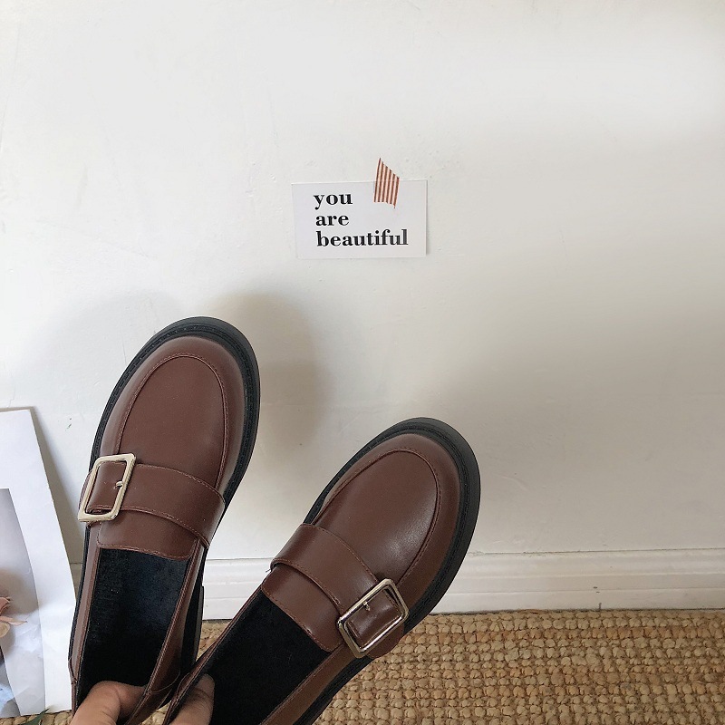 Ddmywed Korean Version Of New Autumn And Winter Plush Ins Small Leather Shoes For Women, Chic, British Style, Student Shallow Cut Chinese Brand Shoes 