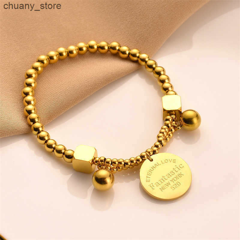 Chain 2024 Cool Style Simple Disc Letter Titanium Steel Bracelet High end Trendy Personality Bounce Di Womens Bracelet Jewelry L240910