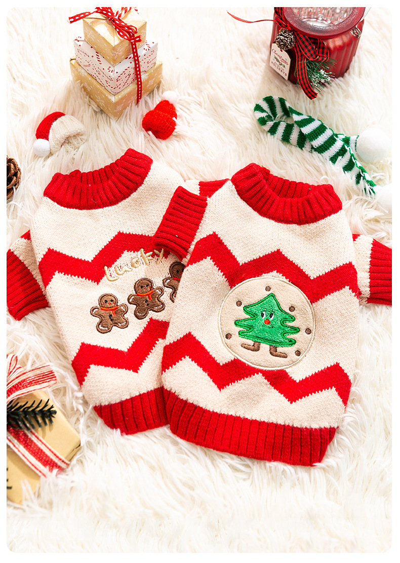 Autumn and Winter Dog Clothes Christmas Wave Jacquard Knitted Sweater Thickened Warm Small Dog Pet New Year Clothes