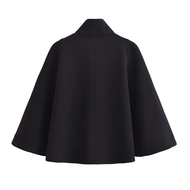 TRAF Black Poncho Cape Women Outerwears Winter Short Capes Coat Women Long Sleeve Cloaks of Woman Womens Ponchos 241218