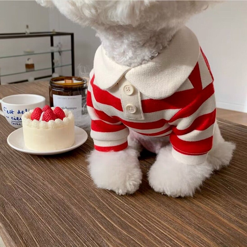 Spring Dog Clothing Casual Striped Round Neck T-shirt Small and Medium sized Dog Thin Polo Shirt Two Leg Clothing Pet HS44