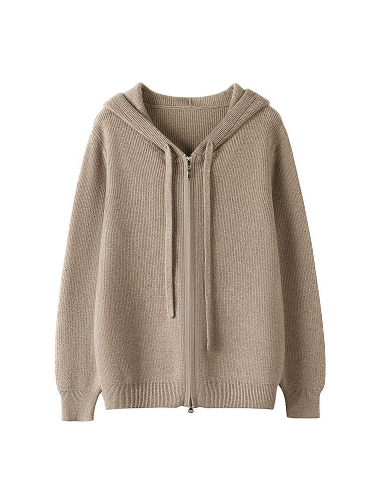 Autumn Winter Cashmere Cardigan Knitwear 100% Merino Wool Women Sweater Hooded Solid Color Long Sleeve Casual Clothing Tops