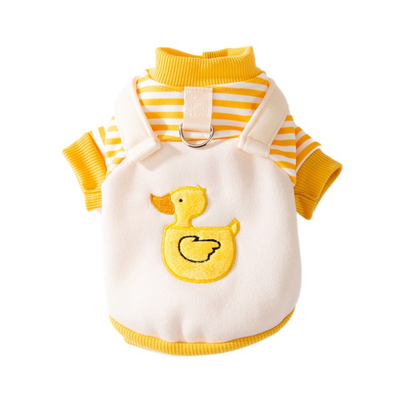 24 year new autumn and winter striped cute duck hoodie, autumn thin two legged clothes, puppy teddy, cat pet clothes