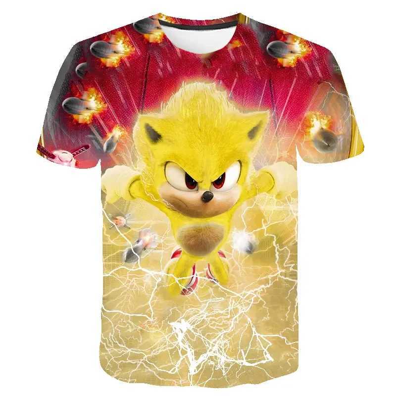 Summer Clothes For Kids New Yellow Sonic T shirt Kids Clothes Boys Game Super Sonic Boys Clothes boys girls T-shirtXJ241219