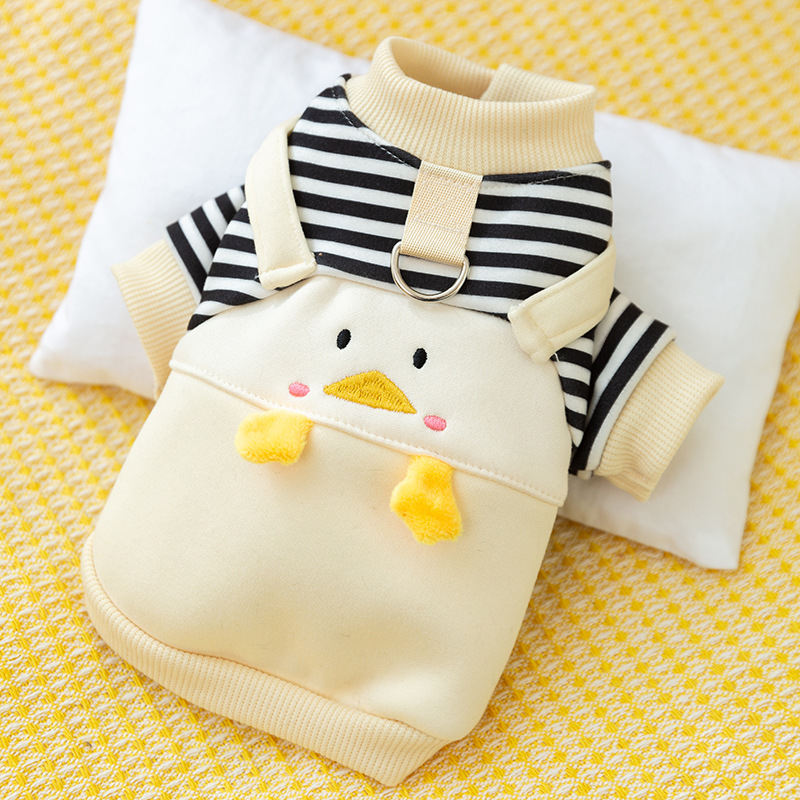 24 year new autumn and winter striped cute duck hoodie, autumn thin two legged clothes, puppy teddy, cat pet clothes