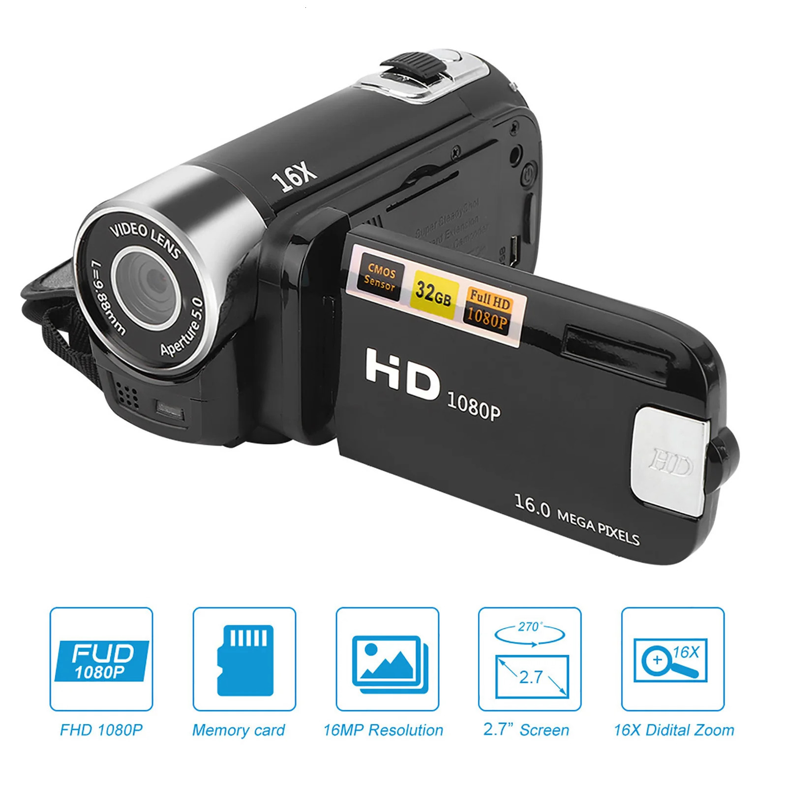 DH90 16X Digital Zoom 27 Inch Colourful Display Screen High Definition Camera Image Video Shooting Camcorder 110 240V 241113