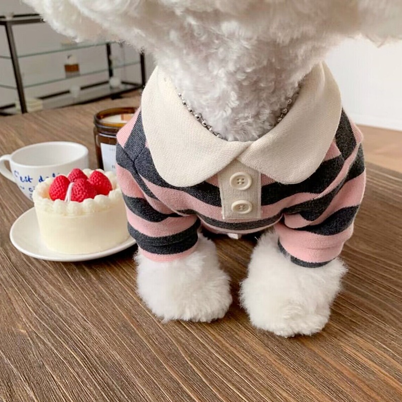 Spring Dog Clothing Casual Striped Round Neck T-shirt Small and Medium sized Dog Thin Polo Shirt Two Leg Clothing Pet HS44