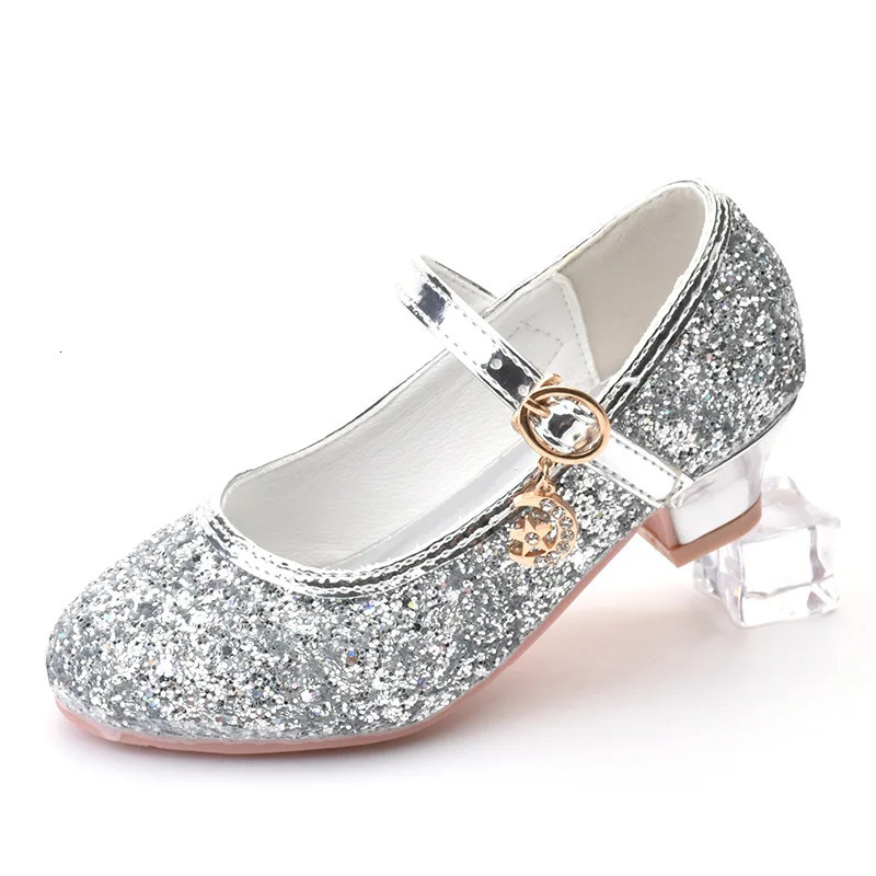 Girls Shoes Children High Heel Glitter Crystal Sandals Fashion Buckle Kids Princess Dance Shoe Student Performance Leather Shoes 241219