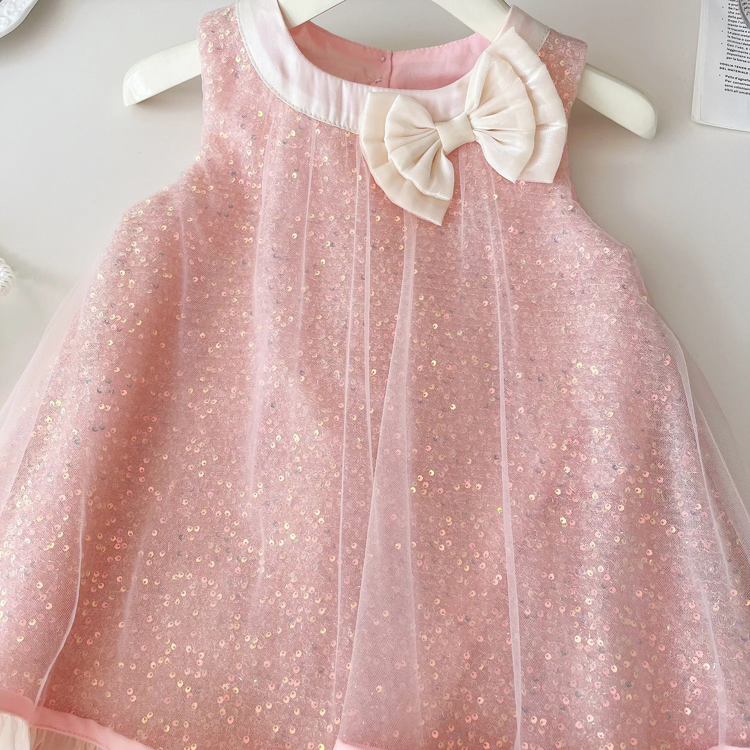 Girls Casual Dresses Sleeveless Bow Mesh Dress Princess Dress for Girls 2 To 7 Years Kids Clothes for Girls 241219