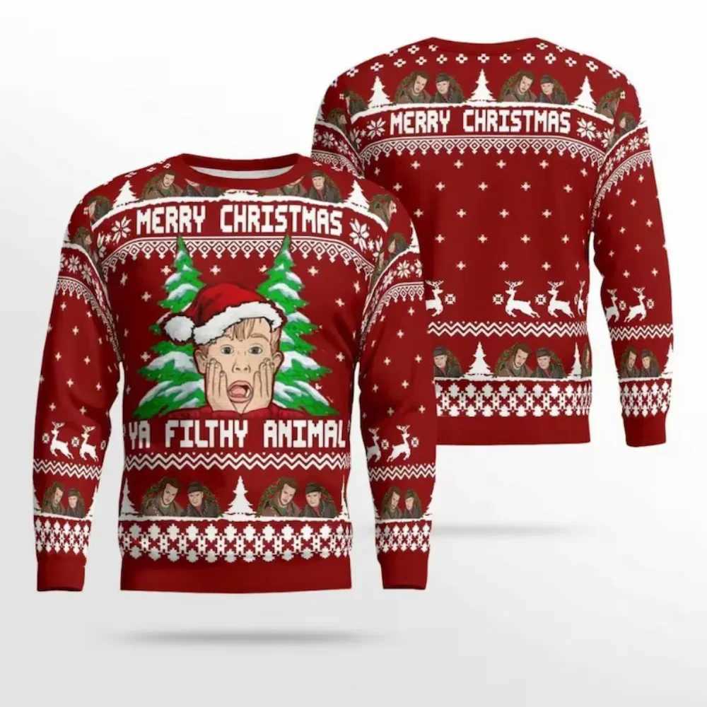 Autumn and winter Merry Christmas Home Loneliness Ugly Christmas sweaters Cartoon Women Men Zipper tops Hoodies W241219