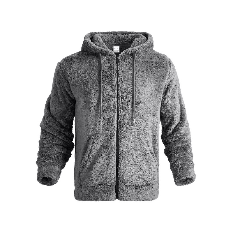 Men's Jackets Winter men's thick warm double-sided fleece jacket zipper loose cardigan casual hooded jacket