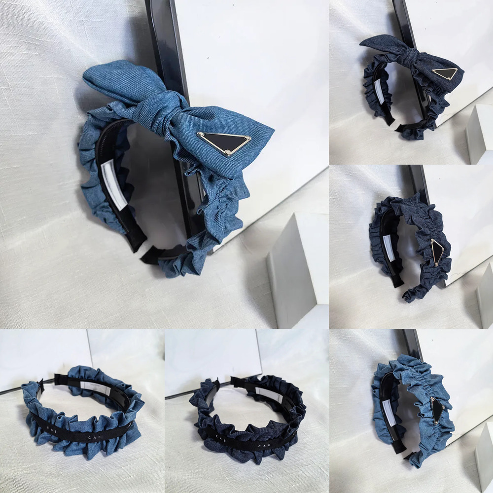 Designer Headbands Women Solid Color Black Metal Letter French Large Bow Denim Hairband Fashion Womens Autumn Sport Hair Hoop Vintage Head accessories Gift