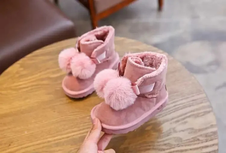 Snow Boots Children Winter Fur Boot Girl Frosted Leather Shoes Boy Kids Ankey Boots Pink Gray 13 241219