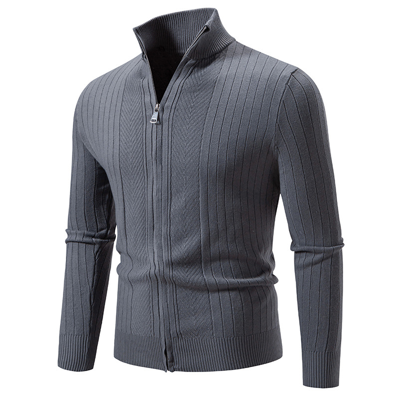 Casual Larger Fit Men's Woolen Argyle Cardigan - Stylish Stand-Up Collar Knitting for Cold Seasons