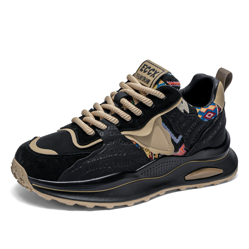 Men Sports Shoes Fashion Printing 2025 Spring New Product Thick Sole Chunky Shoes Anti-slip Wear-resistant Trendy Printing Triple Black Blue Green Fre