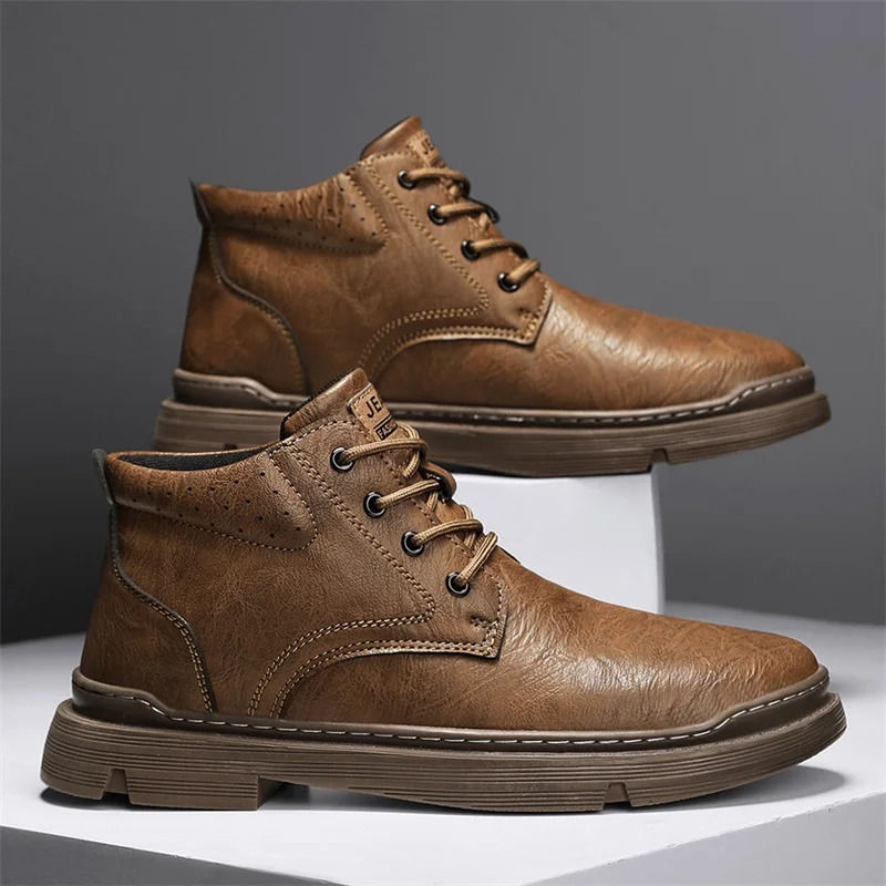 Winter Leather Men Boots With Fur Plus Size 38-46 Daily Fashion Ankle Boots Keep Warm Work Shoes For Men 241216