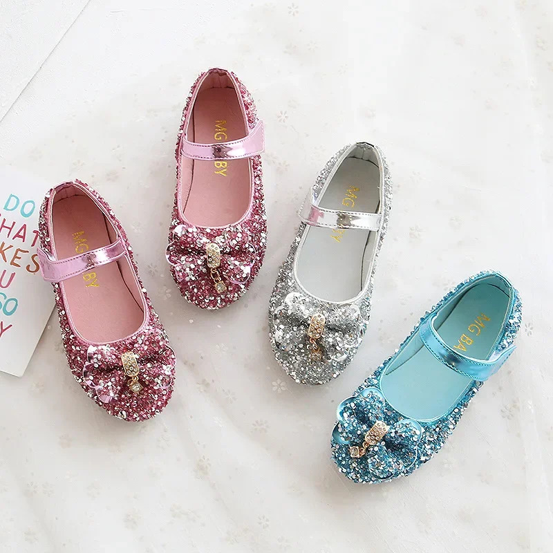 Fashion Girls Shoes Kids Flats Shoes Sequins Rhinestone Princess With Butterfly-Knot Flats Shoes For Students Autumn 241219