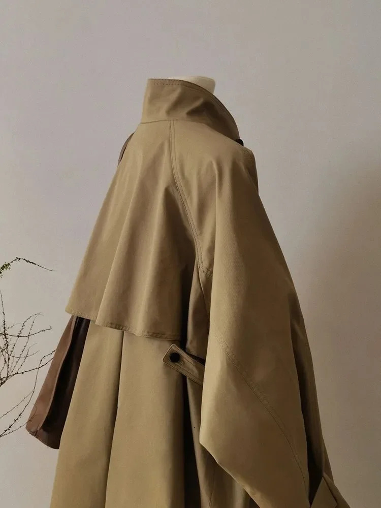 Khaki Cropped Trench Coat Jacket Vintage Autumn Casual American Cargo Wear Elegant Simple Clothing Zipper Fashion 241218