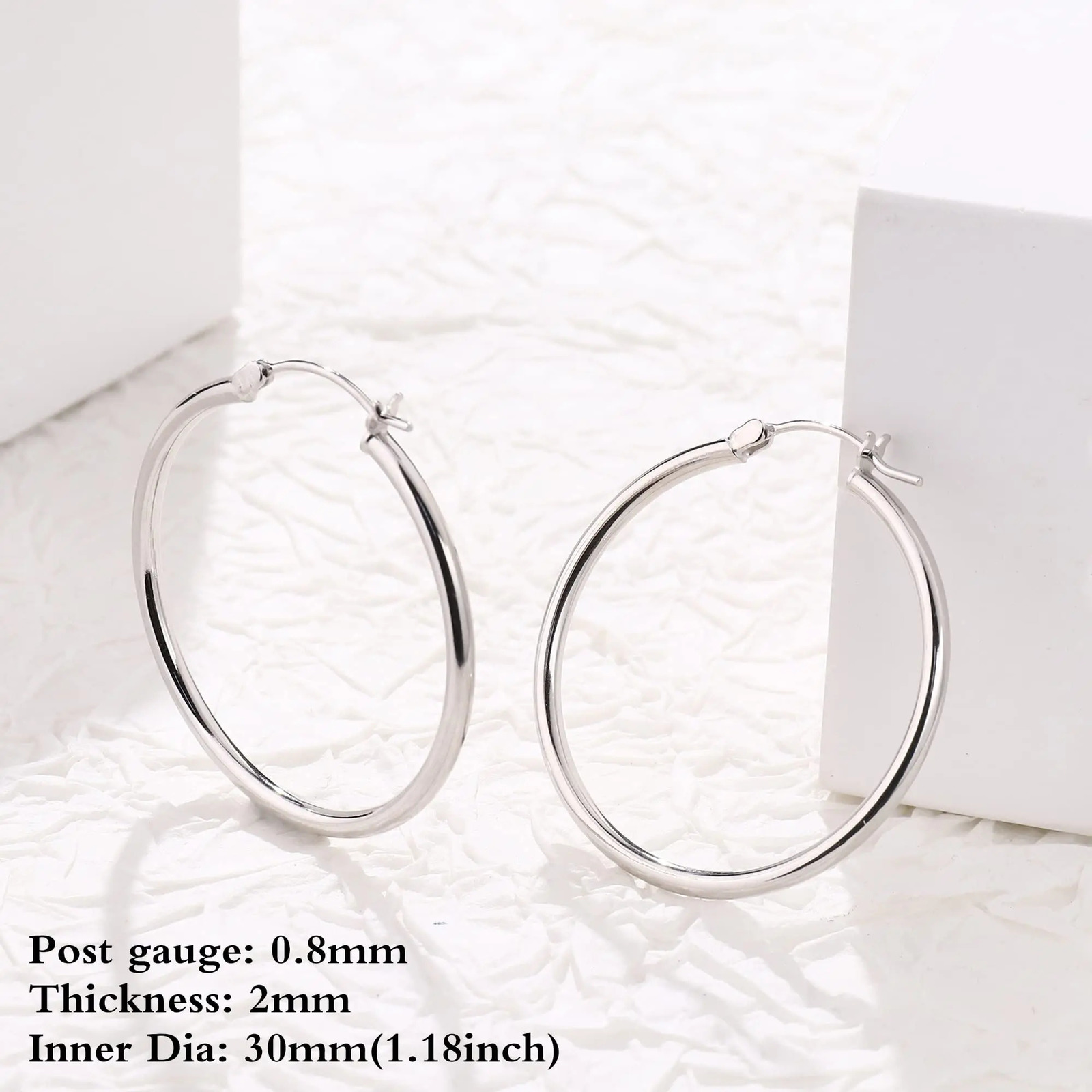 Fansilver 2mm Thin Sterling Silver Hoop Earrings White Gold Plated Huggie Small Medium Large Hoop Earrings for Women Girls 241219