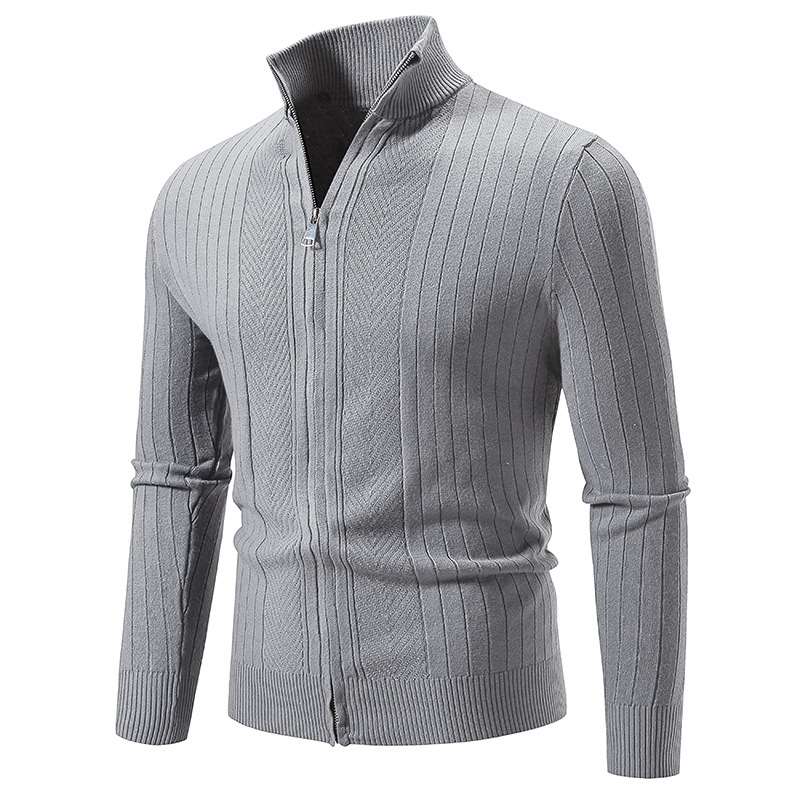 Casual Larger Fit Men's Woolen Argyle Cardigan - Stylish Stand-Up Collar Knitting for Cold Seasons