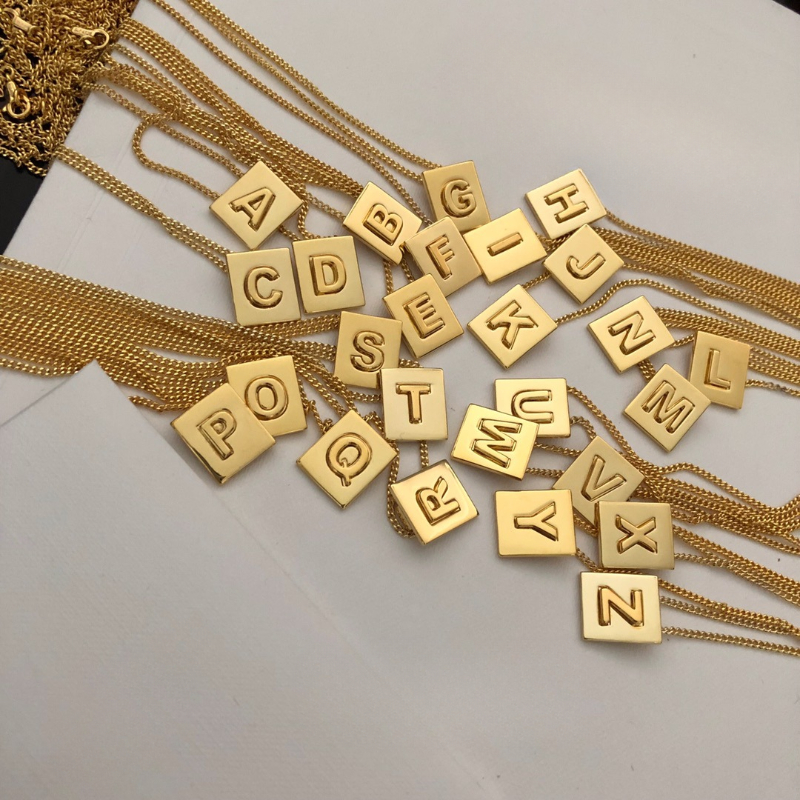 Free shipping gold square block geometry designer pendant necklaces for women girls link chain short choker letters necklace jewelry wholesale