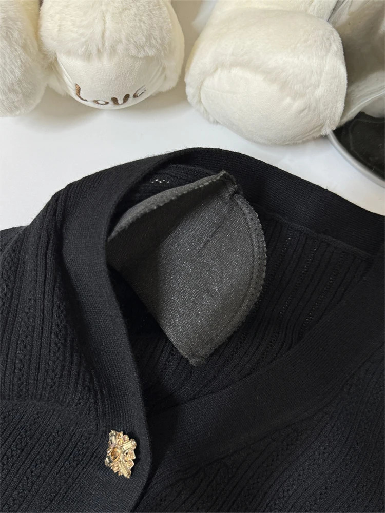 Autumn Winter Woman French Vintage Old Money Cardigan Solid Color Ruffle Sweater Long Sleeve Pullovers Knitwear Aesthetic 241219