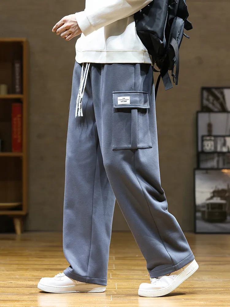 Loose Sweatpants Mens Wide Leg Cargo Pants Large Pocket Fashion Casual Straight Street Jogging Trousers Gray Black 241218