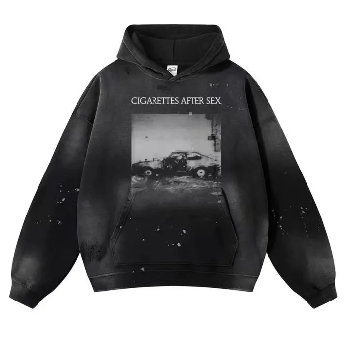 Splashed ink distressed printed sweatshirt hoodie plus velvet trendy loose fashion retro stitching street sports top 241218