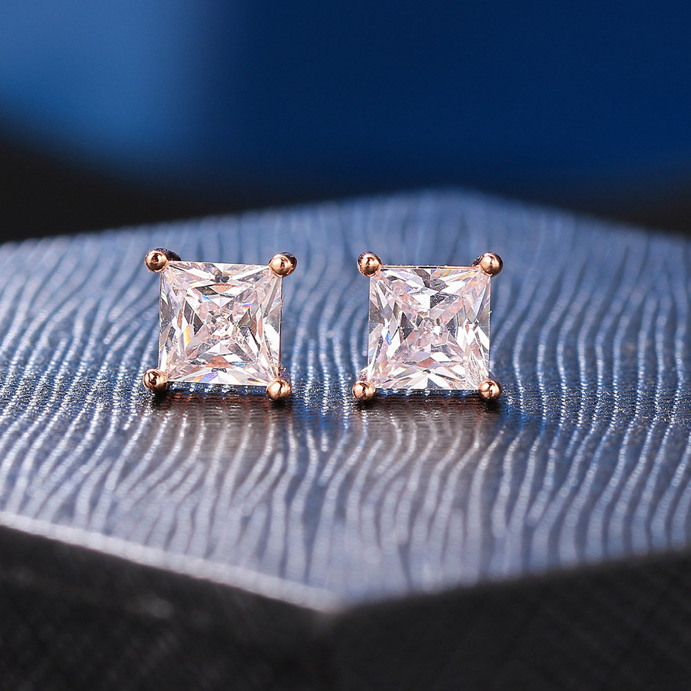 Popular Square Zircon Stud Earrings For Men Women Classic Everything Matching Ear Accessories Jewelry Wholesale aretes de mujer hip hop men earring