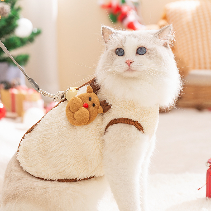 Christmas Sleeveless Cat Velvet Clothes Autumn and Winter Thickened Warm Ins Wind Vest Pet Clothes