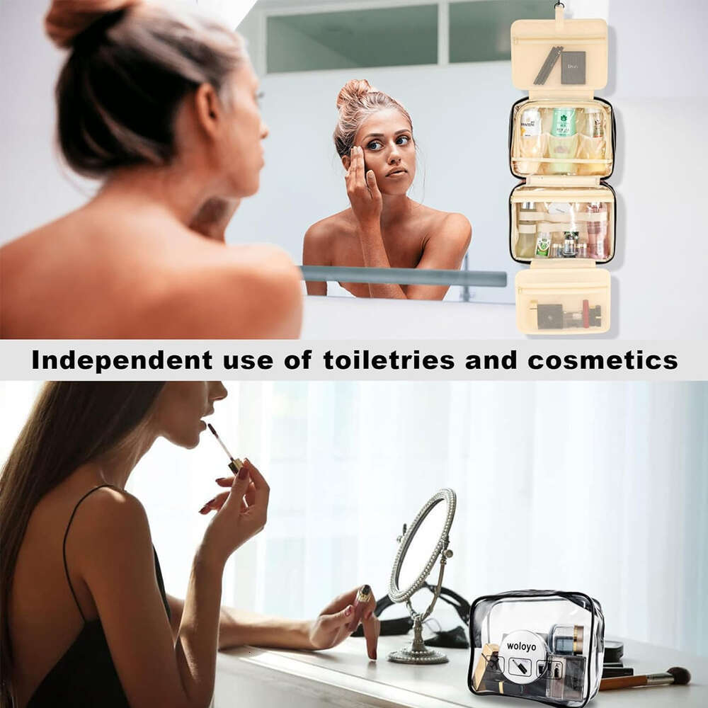 Cosmetic Bag Foldable Toiletry Organizer Hanging Storage Bathroom Makeup Case Travel Dry And Wet Separation Cosmetic Bag