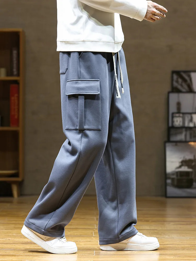 Loose Sweatpants Mens Wide Leg Cargo Pants Large Pocket Fashion Casual Straight Street Jogging Trousers Gray Black 241218