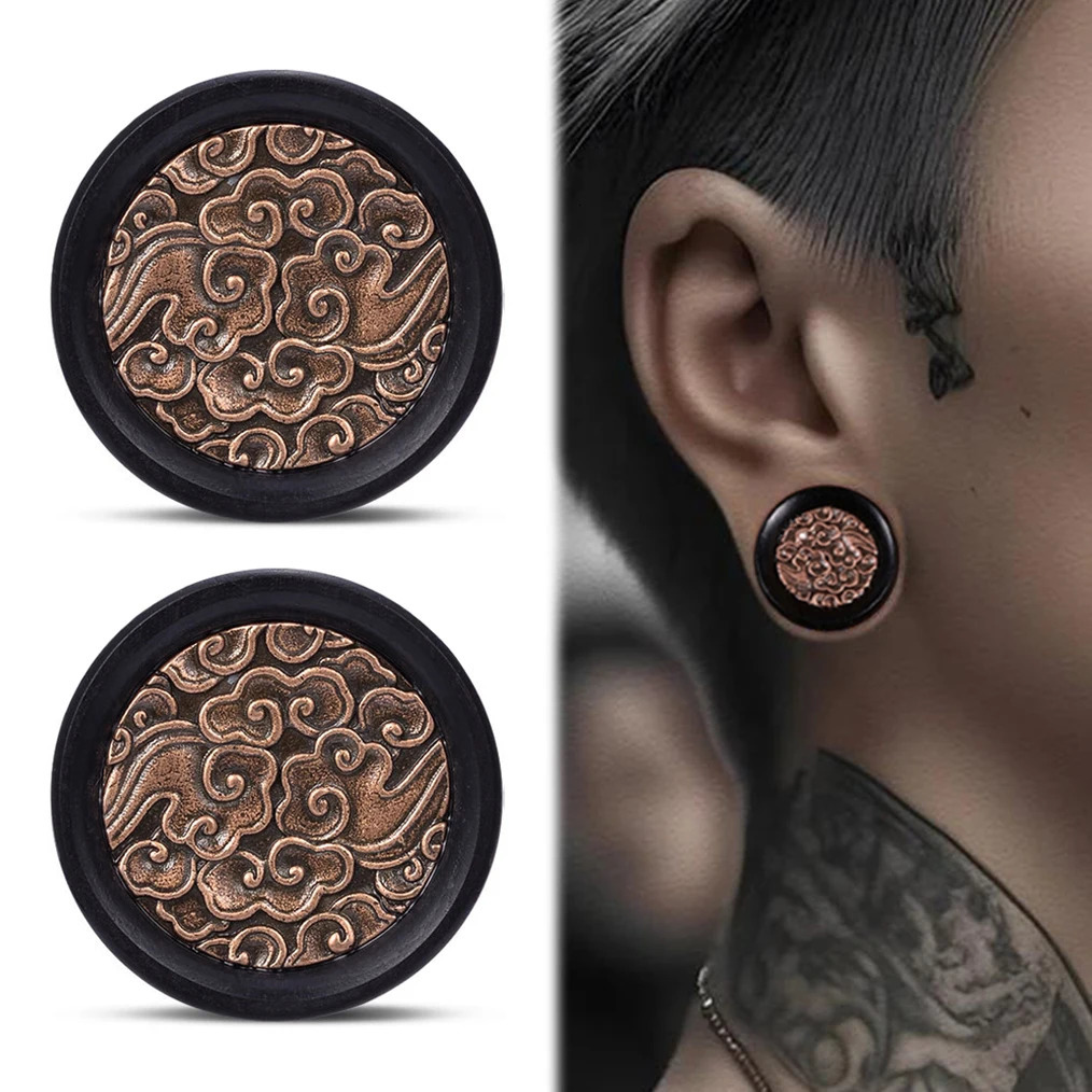 2PCS Retro Wood Auspicious Cloud Pattern Ear Plugs Expanders Gauges Body Piercing Jewelry Earring Tunnels Stretchers 241217