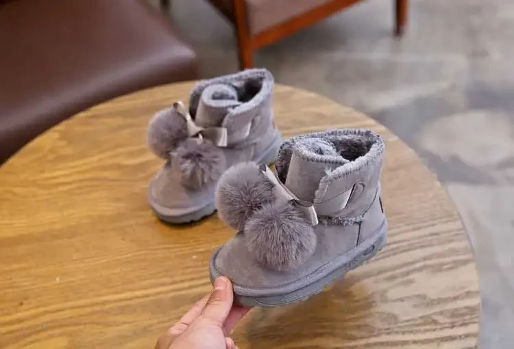 Snow Boots Children Winter Fur Boot Girl Frosted Leather Shoes Boy Kids Ankey Boots Pink Gray 13 241219