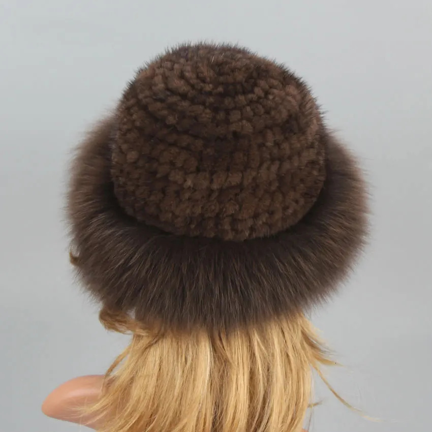 Real Fur Hat Winter for Womens Cap Natural Mink Fur with Fox fur Beanies Russian Sun Knitting Bucket Hat Bonnets Fashion 241218