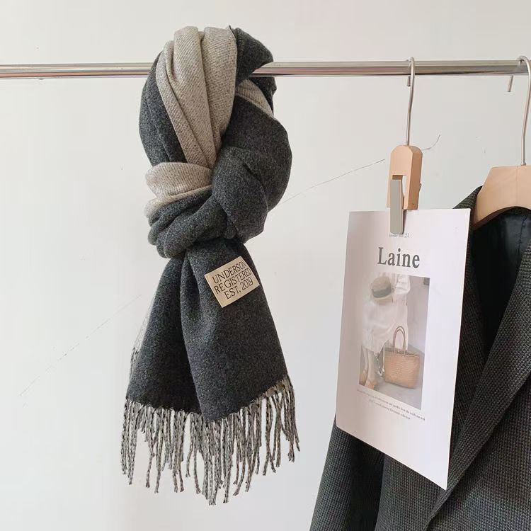 T018 autumn and winter new classic solid color warm scarf female fashion cashmere thickened student neck scarf dual-purpose shawl