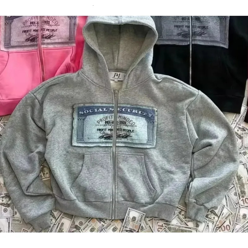 American retro hooded sweater for men and women couple models skull lazy wind print hooded long-sleeved zipper hooded sweater 241218