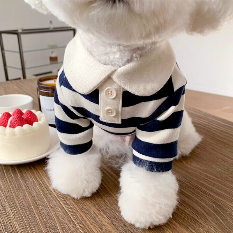 Spring Dog Clothing Casual Striped Round Neck T-shirt Small and Medium sized Dog Thin Polo Shirt Two Leg Clothing Pet HS44