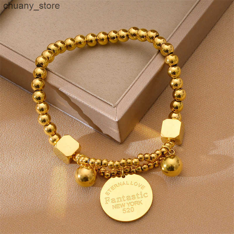 Chain 2024 Cool Style Simple Disc Letter Titanium Steel Bracelet High end Trendy Personality Bounce Di Womens Bracelet Jewelry L240910