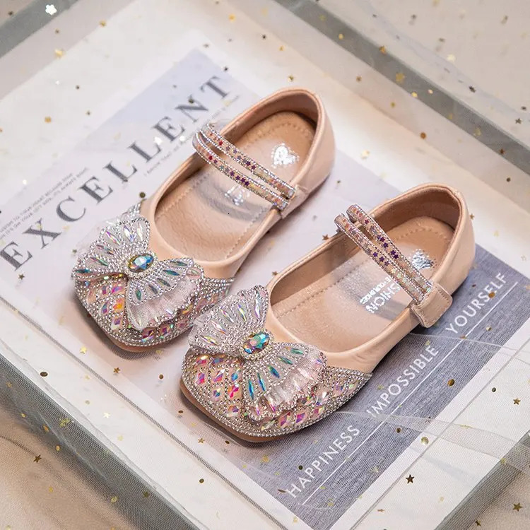 Princess Shoes Spring and Autumn Childrens Small Leather Shoes Baby Crystal Shining Rhinestone Flat Shoes 241219
