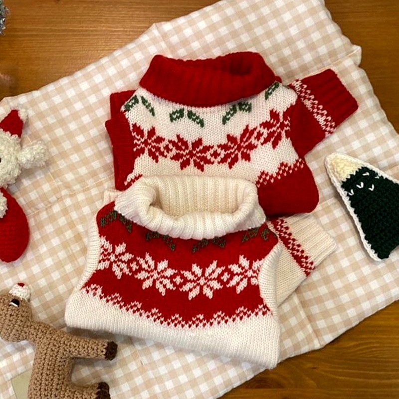 Autumn and winter dog festive New Year two-legged sweater Small and medium-sized dog warm knit Christmas cat clothes