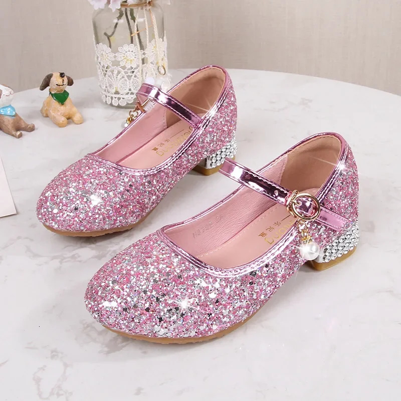 Zhongda Girls Fashion Show Crystal Shoe Versatile Mary Jane Fashion Sequins Walk Princess Shoe School Shoes for Kid Girls 241219