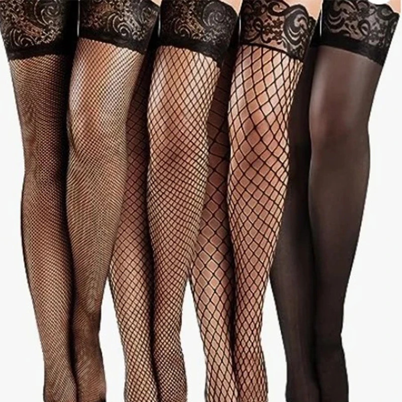 Womens 4 pairs/6 pairs Plus size sexy long socks anti slip silicone fish net knee socks womens lace 50-85kg long socks 241217