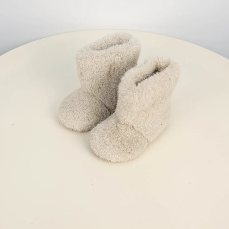 Girls Fluffy Short Boots Soft Fur Kids Fashion Plush Beige Ankle Boots Warm Versatile Winter Children Causal Cotton Boots 241219