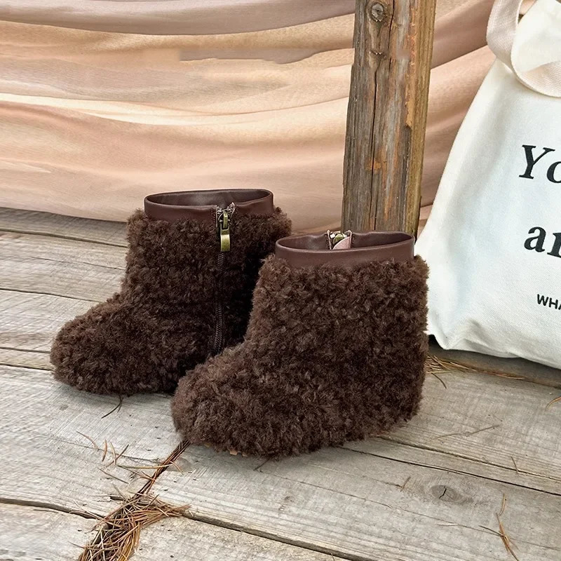Korean Girls Snow Boots Winter Children Cotton Shoes Warm Middle Boots Plush Baby Fur Shoes for Girls botas para 241219