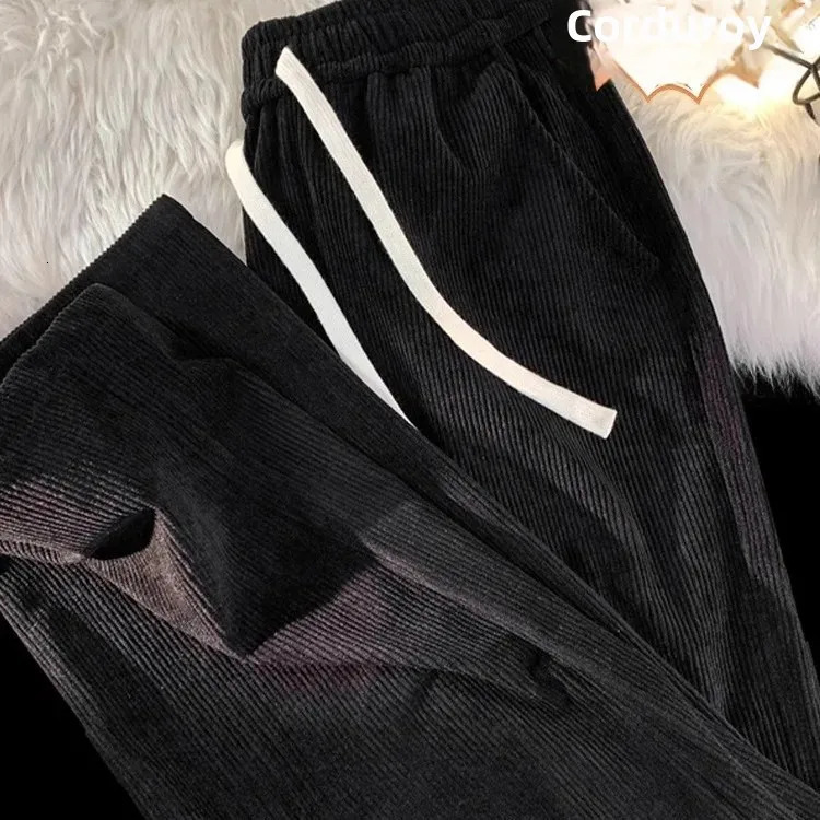 2024 Vintage Brown Corduroy Casual Pants Loose Fit Spring Autumn Straight-Leg Pants Trendy Sweatpants For Men 241218